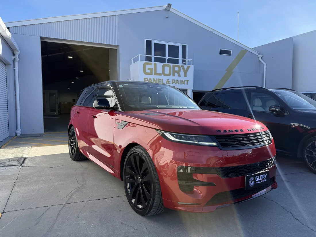 Red Range Rover Sport at the GLORY Panel & Paint workshop in Hornby